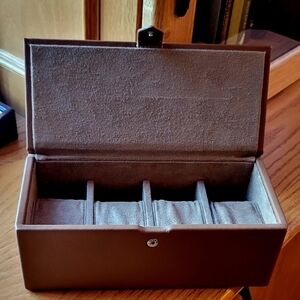 Men's Brown Leather Watch Organizer Box - NOTE Embossed initials KPL in Gold.